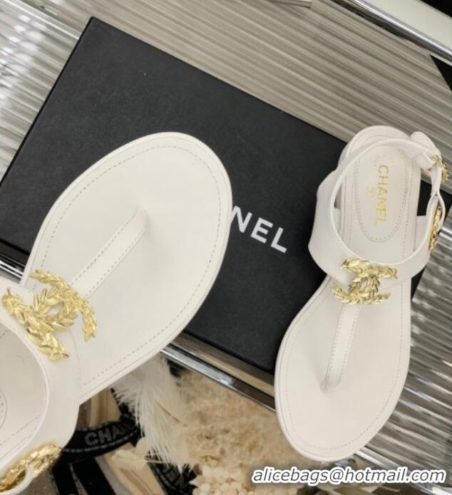 Hot Style Chanel Calfskin Flat Thong Sandals G36140 White 030258