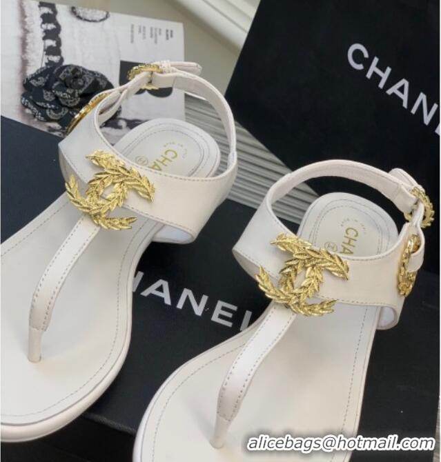 Hot Style Chanel Calfskin Flat Thong Sandals G36140 White 030258