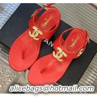 Best Grade Chanel Calfskin Flat Thong Sandals G36140 Red 030259