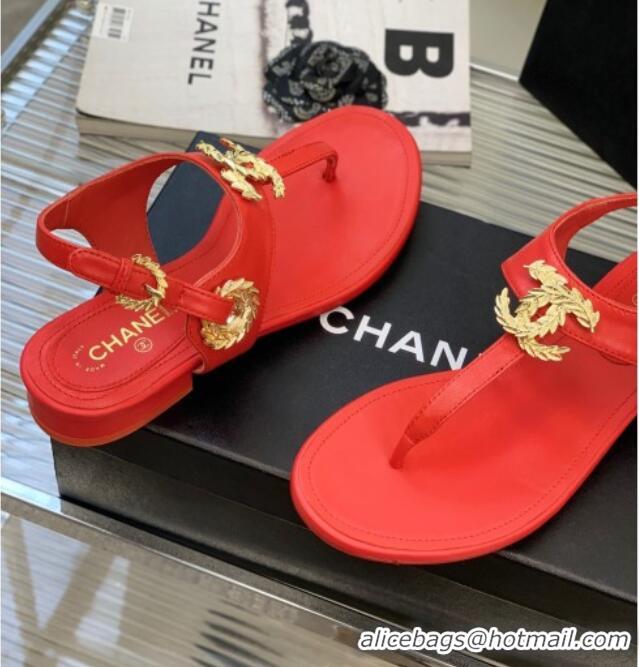 Best Grade Chanel Calfskin Flat Thong Sandals G36140 Red 030259