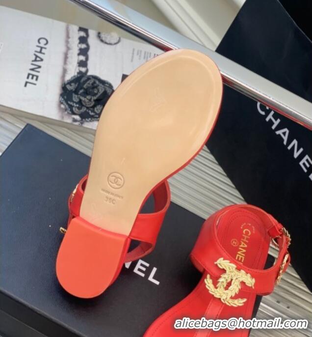 Best Grade Chanel Calfskin Flat Thong Sandals G36140 Red 030259