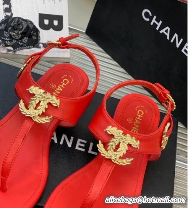 Best Grade Chanel Calfskin Flat Thong Sandals G36140 Red 030259