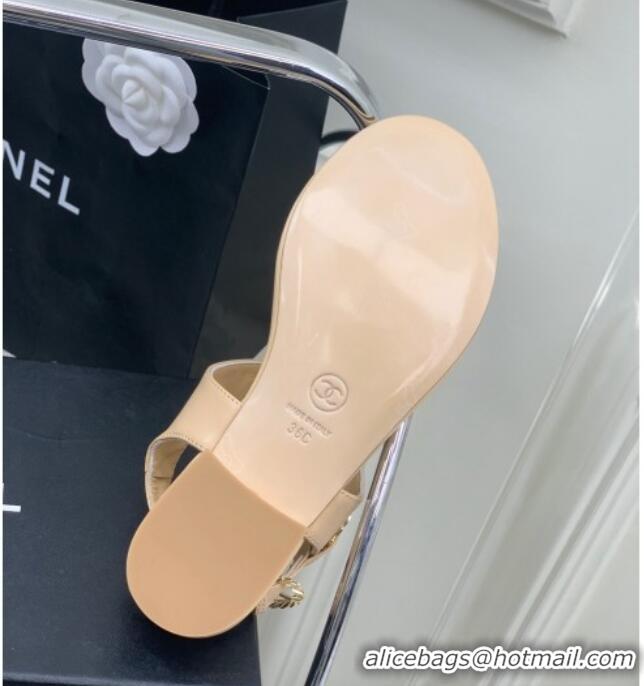 Stylish Chanel Calfskin Flat Thong Sandals G36140 Beige 030261