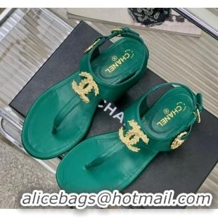 Luxury Chanel Calfskin Flat Thong Sandals G36140 Green 030262