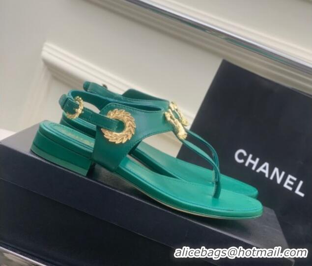 Luxury Chanel Calfskin Flat Thong Sandals G36140 Green 030262