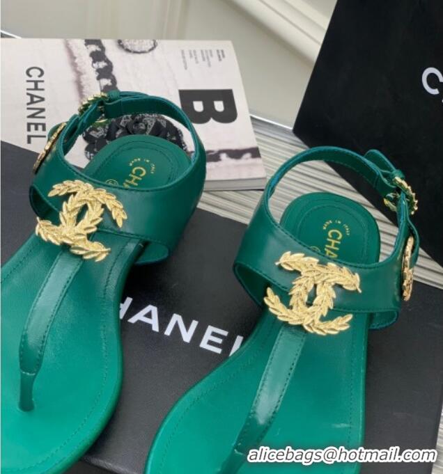 Luxury Chanel Calfskin Flat Thong Sandals G36140 Green 030262