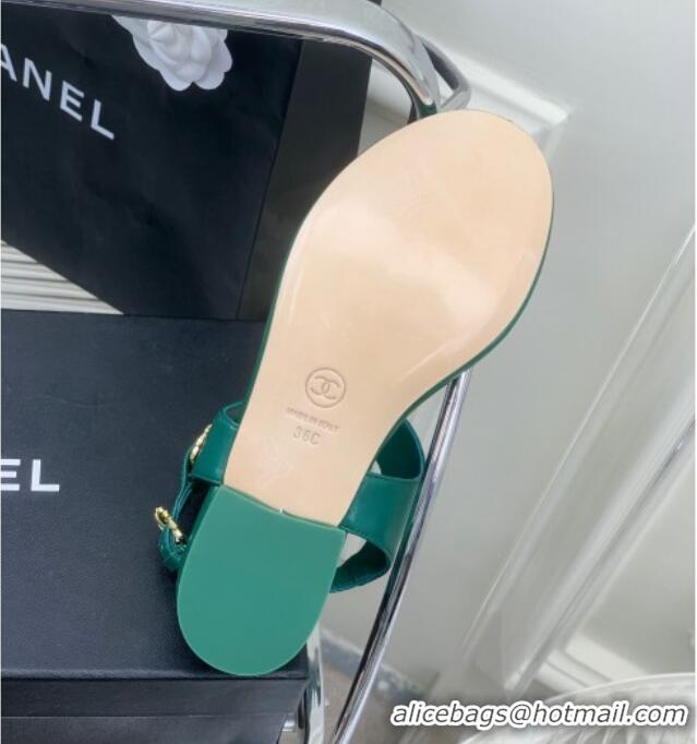 Luxury Chanel Calfskin Flat Thong Sandals G36140 Green 030262