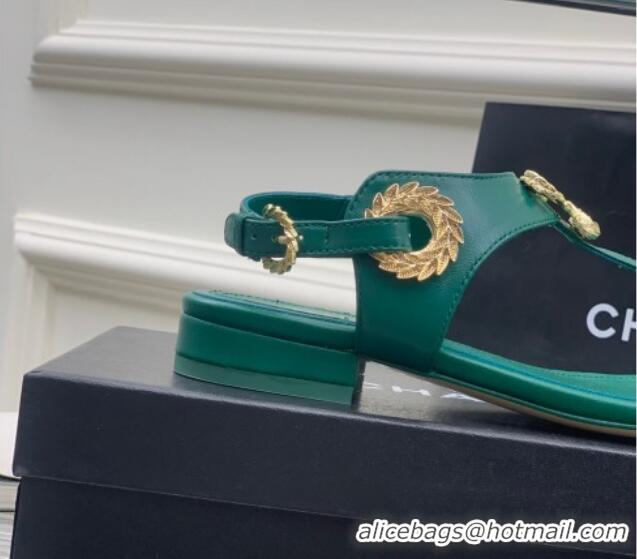 Luxury Chanel Calfskin Flat Thong Sandals G36140 Green 030262