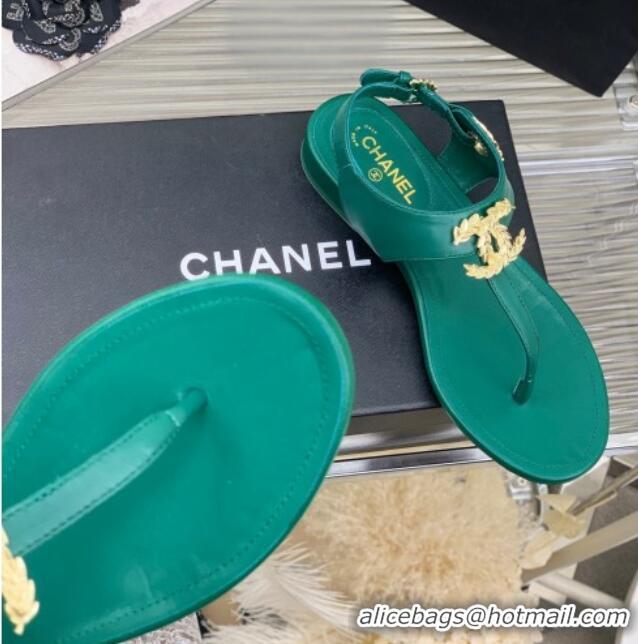 Luxury Chanel Calfskin Flat Thong Sandals G36140 Green 030262