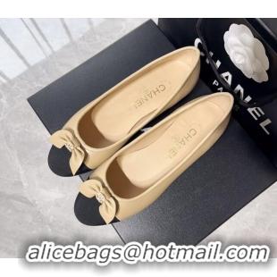 Discount Chanel Lambskin & Grosgrain Ballerinas Flat with Bow G39999 Beige 030263