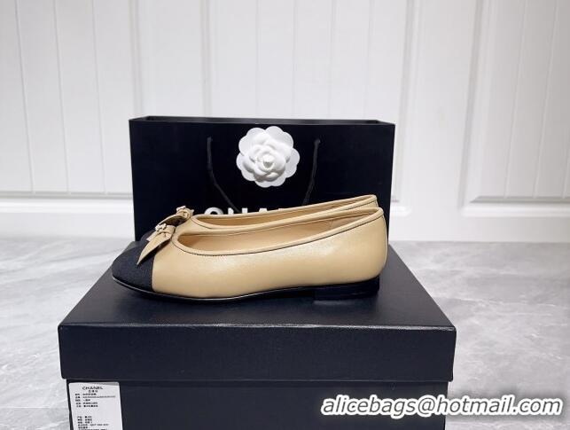 Discount Chanel Lambskin & Grosgrain Ballerinas Flat with Bow G39999 Beige 030263