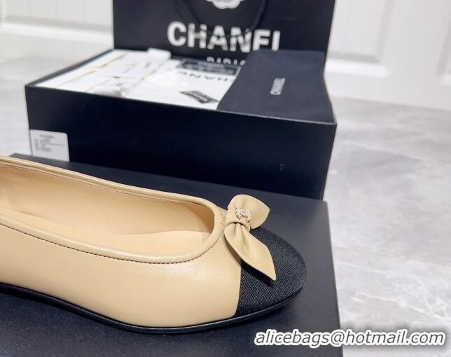 Discount Chanel Lambskin & Grosgrain Ballerinas Flat with Bow G39999 Beige 030263