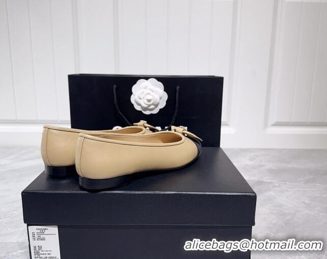 Discount Chanel Lambskin & Grosgrain Ballerinas Flat with Bow G39999 Beige 030263