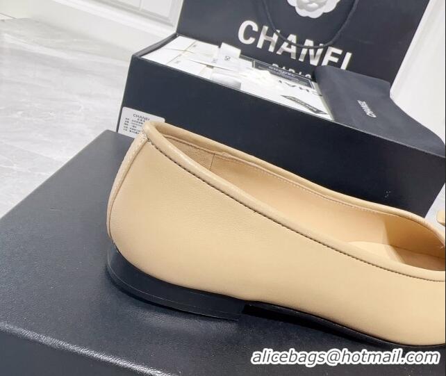 Discount Chanel Lambskin & Grosgrain Ballerinas Flat with Bow G39999 Beige 030263