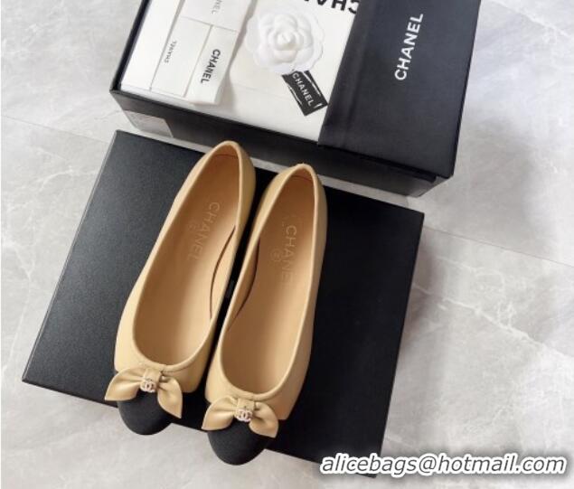 Discount Chanel Lambskin & Grosgrain Ballerinas Flat with Bow G39999 Beige 030263