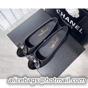 Fashion Chanel Lambskin & Grosgrain Ballerinas Flat with Bow G39999 Black 030265