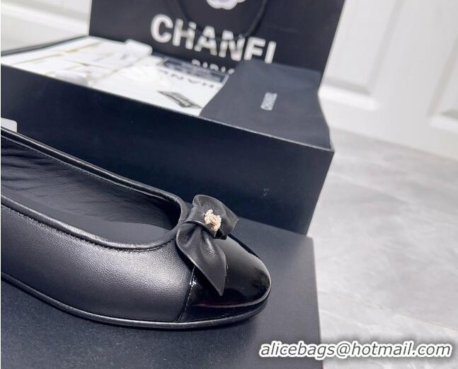 Fashion Chanel Lambskin & Grosgrain Ballerinas Flat with Bow G39999 Black 030265