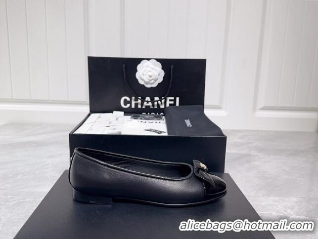 Fashion Chanel Lambskin & Grosgrain Ballerinas Flat with Bow G39999 Black 030265