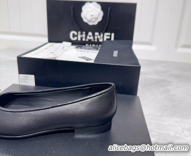 Fashion Chanel Lambskin & Grosgrain Ballerinas Flat with Bow G39999 Black 030265