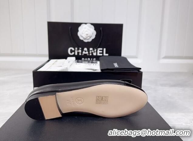 Fashion Chanel Lambskin & Grosgrain Ballerinas Flat with Bow G39999 Black 030265