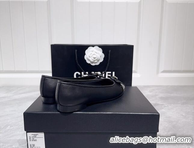 Fashion Chanel Lambskin & Grosgrain Ballerinas Flat with Bow G39999 Black 030265