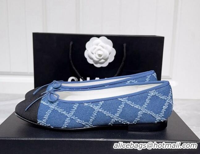 Best Product Chanel Quilted Denim & Grosgrain Ballerinas Blue/Black 030266