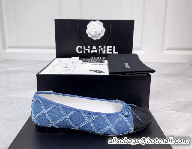 Best Product Chanel Quilted Denim & Grosgrain Ballerinas Blue/Black 030266