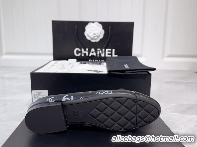 Perfect Chanel Printed Calfskin Ballerinas Flat Black 1/White 030267