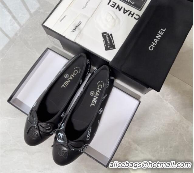 Perfect Chanel Printed Calfskin Ballerinas Flat Black 1/White 030267