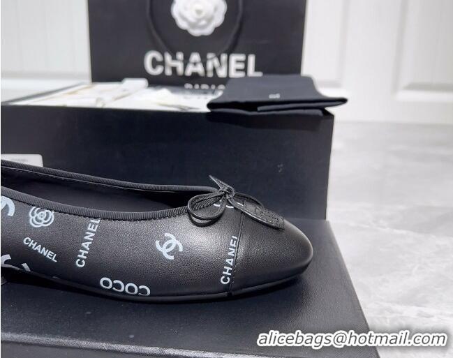 Perfect Chanel Printed Calfskin Ballerinas Flat Black 1/White 030267