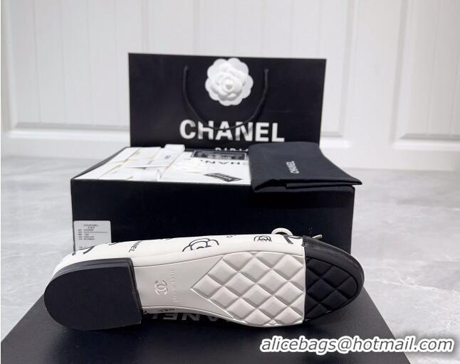 Classic Hot Chanel Printed Calfskin Ballerinas Flat White/Black 030268