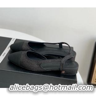 Good Quality Chanel Glitter & Grosgrain Slingbacks Flats G31319 Black 030372