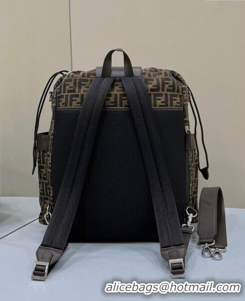 Promotional Fendi Drawstring Backpack in FF Jacquard Fabric 8583 Beige 2022