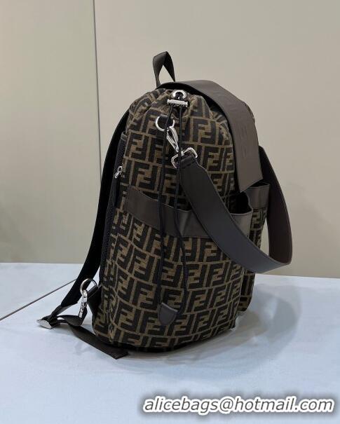 Promotional Fendi Drawstring Backpack in FF Jacquard Fabric 8583 Beige 2022