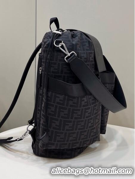 Top Design Fendi Drawstring Backpack in FF Jacquard Fabric 8583 Black 2022