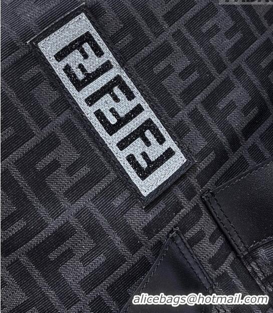 Top Design Fendi Drawstring Backpack in FF Jacquard Fabric 8583 Black 2022