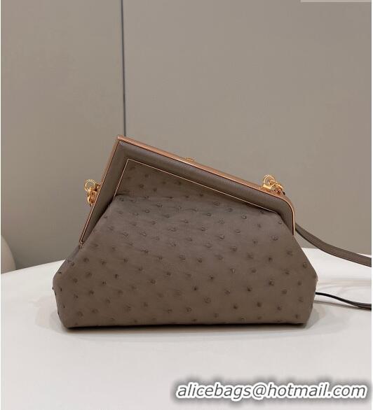 Promotional Fendi First Small Bag in Ostrich Leather Taupe 80015M 2022