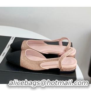 Top Design Chanel Glitter & Grosgrain Slingbacks Flats G31319 Pink 030373