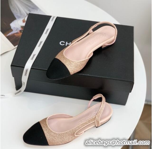 Top Design Chanel Glitter & Grosgrain Slingbacks Flats G31319 Pink 030373