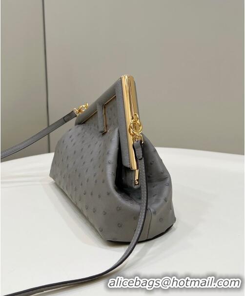 Reasonable Price Fendi First Small Bag in Ostrich Leather Grey 80015M 2022