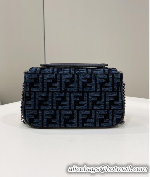 Free Shipping Fendi Baguette Chain Midi Bag in 8533B Dark Blue FF Tapestry Fabric 2022