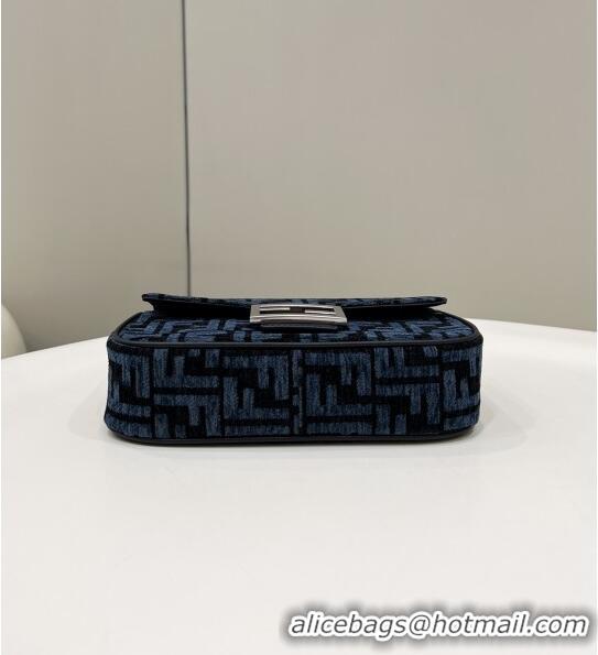 Free Shipping Fendi Baguette Chain Midi Bag in 8533B Dark Blue FF Tapestry Fabric 2022