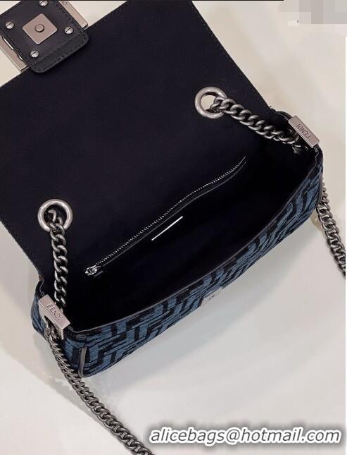 Free Shipping Fendi Baguette Chain Midi Bag in 8533B Dark Blue FF Tapestry Fabric 2022