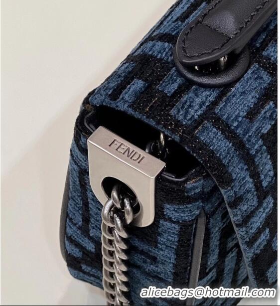 Free Shipping Fendi Baguette Chain Midi Bag in 8533B Dark Blue FF Tapestry Fabric 2022