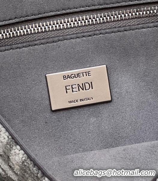 Buy Inexpensive Fendi Baguette Chain Midi Bag in FF Tapestry Fabric 8533B Grey 2022