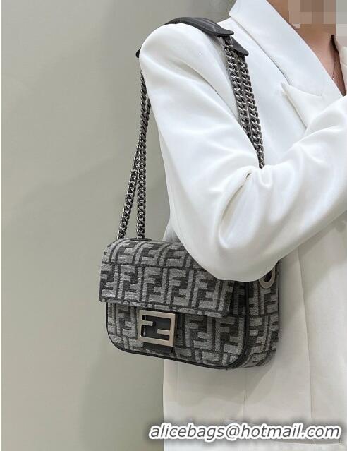 Buy Inexpensive Fendi Baguette Chain Midi Bag in FF Tapestry Fabric 8533B Grey 2022