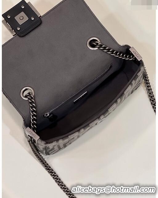 Buy Inexpensive Fendi Baguette Chain Midi Bag in FF Tapestry Fabric 8533B Grey 2022