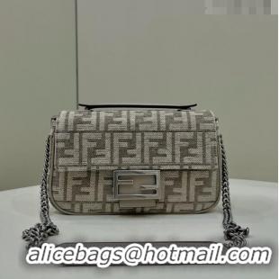 Famous Brand Fendi Baguette Chain Midi Bag in FF Fabric 8533B2 Grey 2022