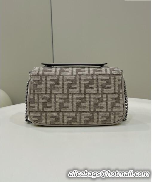 Famous Brand Fendi Baguette Chain Midi Bag in FF Fabric 8533B2 Grey 2022