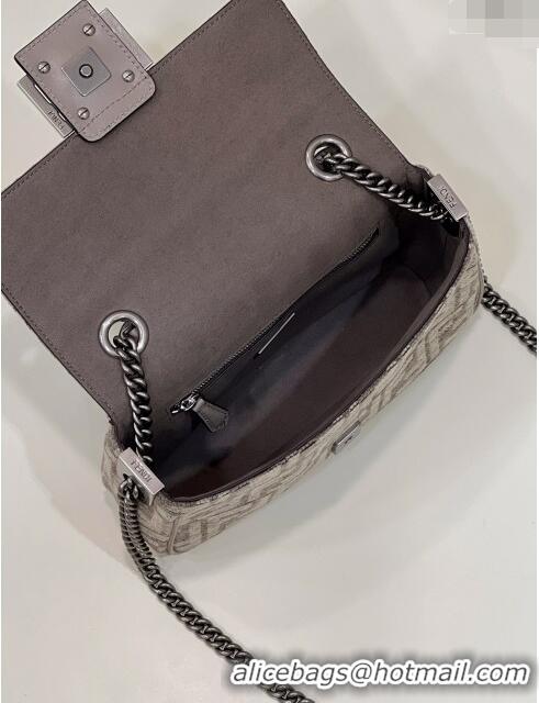 Famous Brand Fendi Baguette Chain Midi Bag in FF Fabric 8533B2 Grey 2022